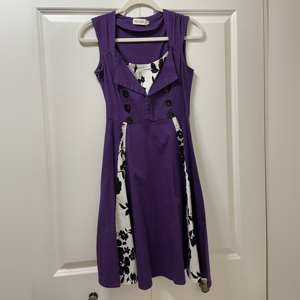 Casual rockabilly sleeveless, cocktail dress, purple, small by killreal